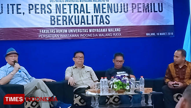 Diskusi Publik tokoh pers nasional di UWG Malang.(Foto: Imadudin M/TIMES Indonesia)