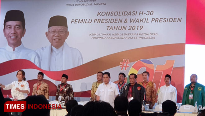 Ketua TKN duet Jokowi-KH Ma'ruf Amin, Erick Thohir saat membuka acara rapat konsolidasi H-30 Pilpres 2019, di Hotel Borobudur, Jakara. (FOTO: TKN for TIMES Indonesia).
