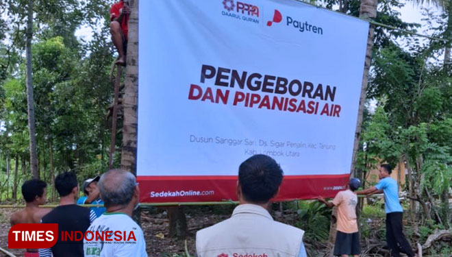 Pengeboran sumur untuk pemenuhan air bersih oleh PPPA Daarul Qur'an di LOmbok Utara. (foto: pppa daqu for TIMES Indonesia)