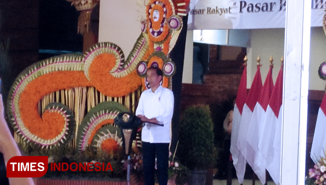 Presiden Joko Widodo (Jokowi) saat memberikan sambutan peresmian Pasar Badung, Bali, Jumat (22/3/2019. (FOTO: Khadafi/TIMES Indonesia)