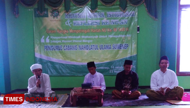 Khotmil Qur'an dan Istighotsah SMP NU Sumenep. (FOTO: AJP/TIMES Indonesia)