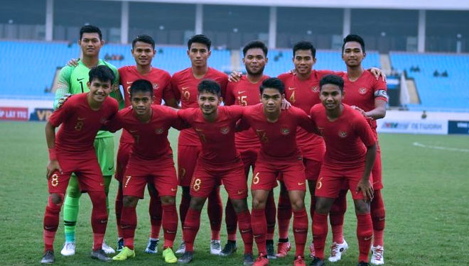 Skuat timnas U-23 Indonesia saat melawan Brunei Darussalam pada laga terakhir Grup K Kualifikasi Piala Asia U-23 2020 di Stadion Nasional My Dinh, Vietnam, Selasa (26/3/2019). (FOTO: antaranews)