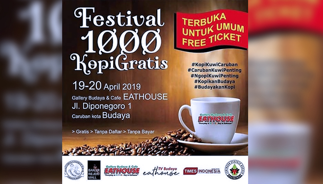 Festival 1.000 Kopi Gratis akan digelar di Eathouse Cafe selama dua hari. 