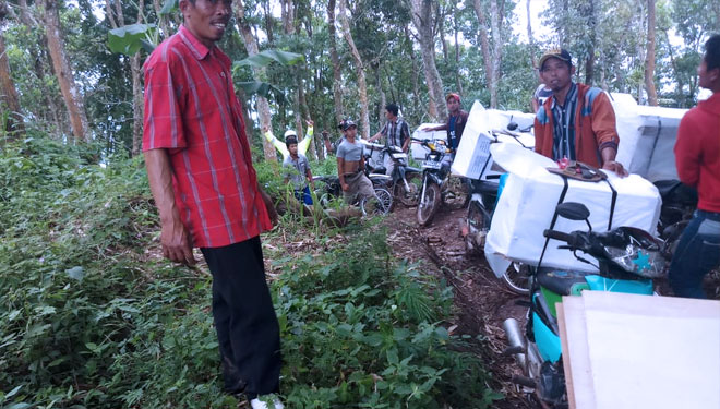 Para pejuang demokrasi saat mendistribusikan kotak suara di Dusun Biser, Desa Gubri, Kecamatan Wringin Bondowoso (FOTO: Istimewa) 