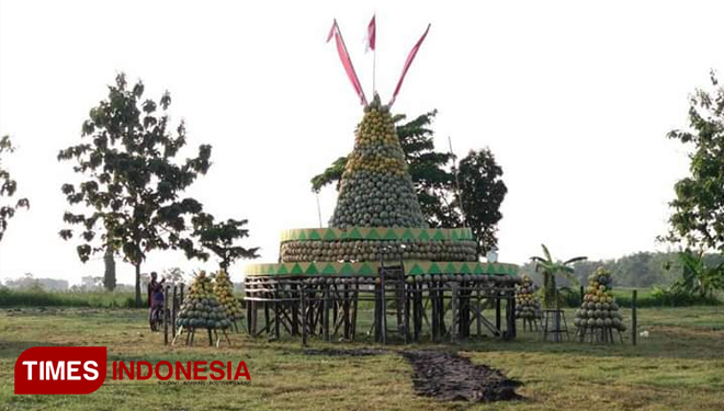 Gunungan melon 4,5 ton disiapkan Komunitas Petani Melon dalam darangka Festival Melon 2019, Sabtu (11/05/2019)(Foto: Agus Humas Pemkab Tuban For TIMESIndonesia)