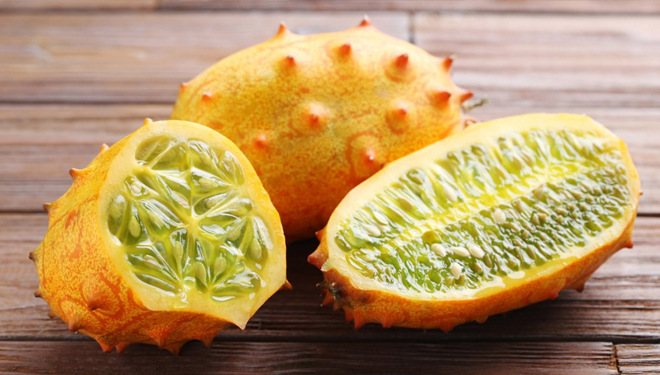 Kiwano a.k.a horned melon from Afrika. (FOTO: Healthline)