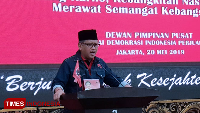 Sekjen PDI Perjuangan Hasto Kristiyanto di DPP PDI Perjuangan, Jakarta. (FOTO: Hasbullah/TIMES Indonesia).