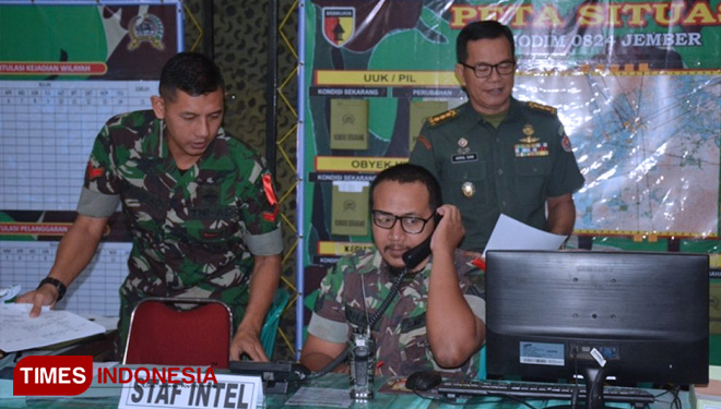 Pelaksanaan Asistensi Tehnis Latihan Posko-I Kodim 0824. (FOTO: AJP/TIMES Indonesia)