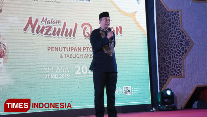 Gubernur NTB Zulkieflimansyah saat memberi kata sambutan pada acara penutupan Pekan Tilawatil Qur'an (PTQ) Emas ke-50 tahun 2019.(FOTO: Humas Pemprov NTB for TIMES Indonesia) 