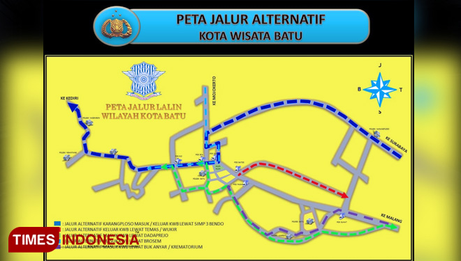 Peta jalur alternatif wisata yang dikeluarkan oleh Satlantas Polres Batu. (FOTO: Istimewa/TIMES Indonesia) 