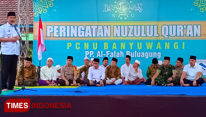 Peringatan Nuzulul Quran yang digelar oleh PC Nadlatul Ulama Banyuwangi di PP. Al-Falah, Siliragung. (FOTO: Roghib Mabrur/TIMES Indonesia))