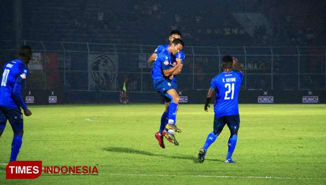 Pencetak gol pertama Arema FC, Dendi Santoso. (foto: Tria Adha/TIMES Indonesia)