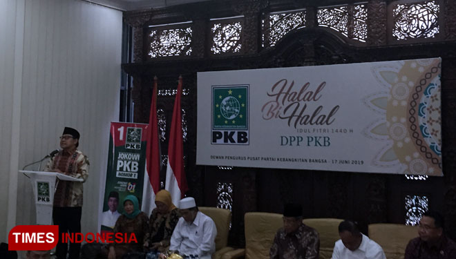 Abdul Muhaimin Iskandar saat halal bi halal di kantor DPP PKB Jakarta.