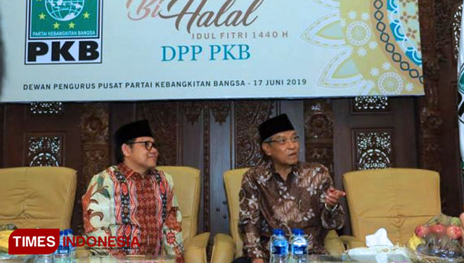 Ketum PKB Muhaimin Iskandar (Cak Imin) dalam halal bihalal Idul Fitri 1440 H di Kantor DPP PKB, Jakarta Pusat, Senin (17/6/2019). (FOTO: Ist/TIMES Indonesia)