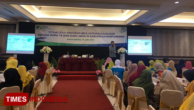 Acara sosialisasi program dan manfaat jaminan kesehatan BPJS Ketenagakerjaan. (Foto: Erwin Wahyudi / TIMES Indonesia)