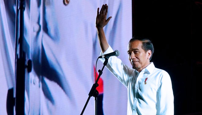 Presiden Terpilih Jokowi saat menyampaikan pidato pertamanya dalam acara Visi Indonesia di Sentul Convention Center, Bogor, Jawa Barat, Minggu (14/7/2019). (FOTO: Twitter @jokowi)