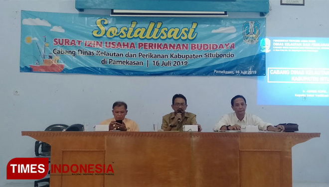 Acara sosialisasi yang berlangsung di aula kantor dinas perikanan Kabupaten Pamekasan. (Foto: Akhmad Syafi'i/TIMES Indonesia)