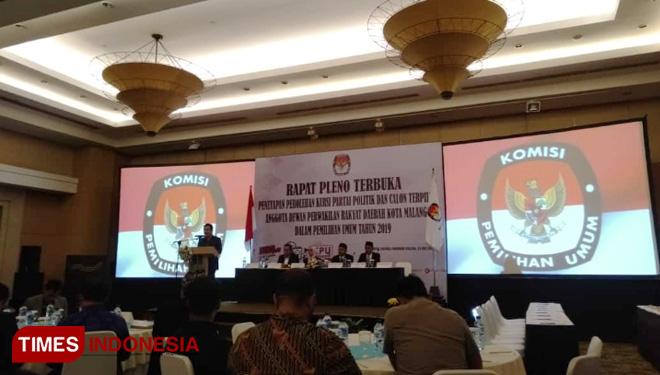 Rapat Pleno KPU Kota Malang tentang Penetapan Anggota DPRD Kota Malang periode 2019-2024. (FOTO: Imadudin M/TIMES Indonesia)