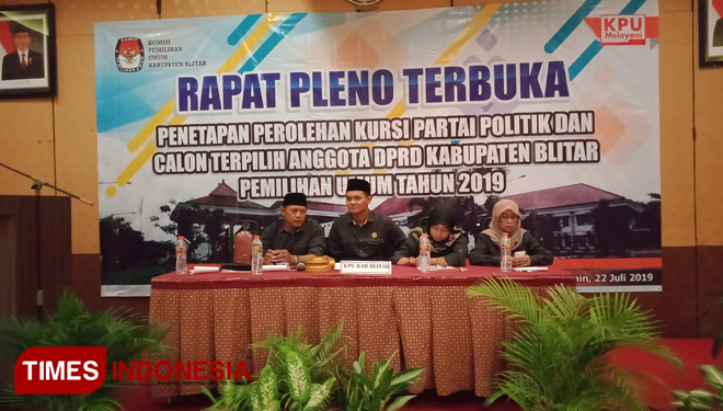 Rapat Pleno Terbuka Penetapan Perolehan kursi Partai Politik dan Anggota Calon Terpilih Pemilu 2019, Senin (22/ 7/2019). (Foto: Sholeh/TIMES Indonesia)