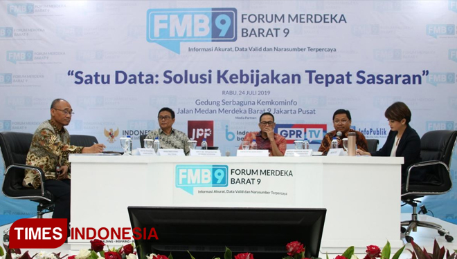 Diskusi bertajuk 'Satu Data: Solusi Kebijakan Tepat Sasaran' di gedung Kominfo RI, Jl. Merdeka Barat, Jakarta Pusat, Rabu (24/7/2019). (Foto: Rahmi Yati Abrar/TIMES Indonesia)