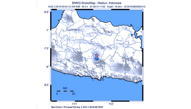 Peta lokasi gempa di wilayah Madiun (Foto: BPBD Ngawi for TIMESIndonesia)