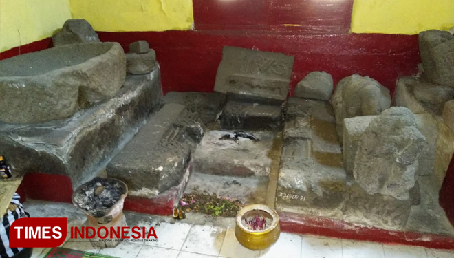 Benda cagar budaya Arca dan Batu di Kekunaan Jimbe Desa Jimbe Kecamatan Kademangan Kabupaten Blitar. (Foto: Sholeh/ TIMES Indonesia)