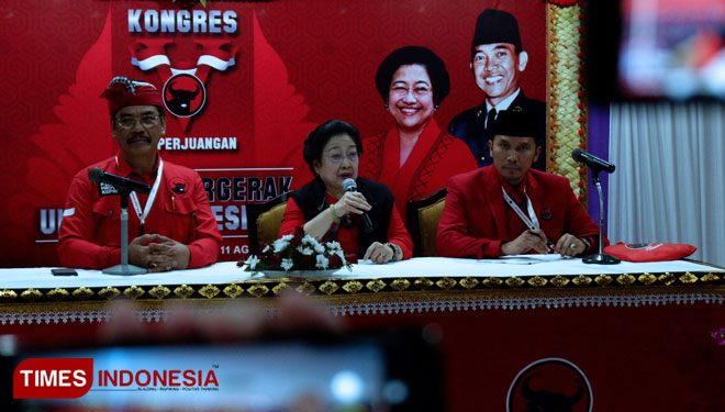Ketua Umum Partai Demokrasi Indonesia (PDI) Perjuangan Megawati Soekarnoputri telah mengumumkan dan melantik susunan pengurus DPP PDI-P periode 2019-2024. (Foto: Imadudin M/TIMES Indonesia)
