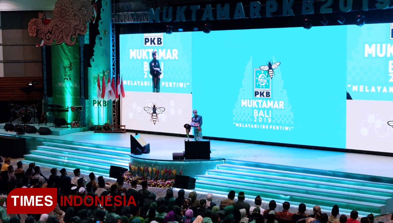 Presiden RI Jokowi saat memberi sambutan dalam pembukaan Muktamar V PKB, Selasa (20/8/2019). (FOTO: Imadudin M/TIMES Indonesia)