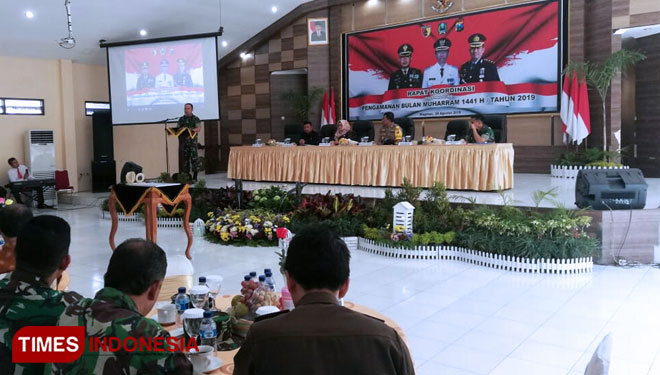 Rakor pelaksanaan giat pengamanan Suro 2019 di gedung Pesat Gatra Polres Magetan, Kamis (29/8/2019). (Foto: M Kilat Adinugroho/TIMES Indonesia)