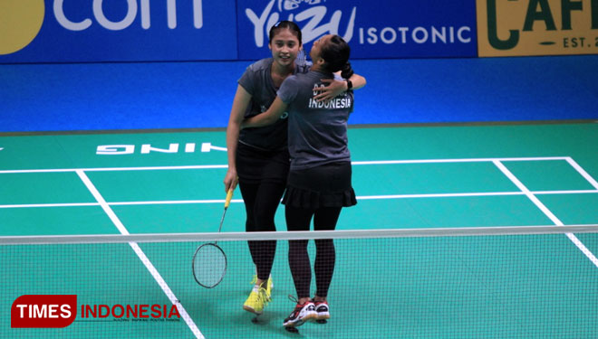 Pasangan ganda putri Della Destira dan Rizki Amelia dipastikan lolos ke final Yuzu Indonesia Masters 2019. (FOTO: Tria Adha/TIMES Indonesia)