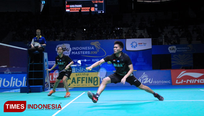 Pasangan ganda campura Adnan Maulana/Mychelle Crhystine Bandaso harus mengakui kekuatan pasangan China. (FOTO: Tria Adha/TIMES Indonesia)