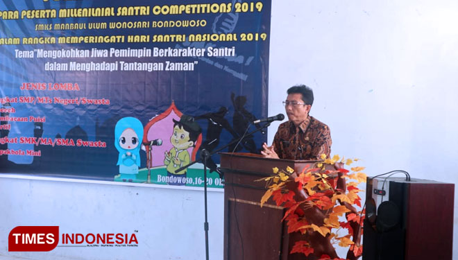 Kepala Cabang Dinas Jawa Timur Wilayah Bondowoso, Mahrus Syamsul saat memberikan sambutan. (FOTO: Moh Bahri/TIMES Indonesia)