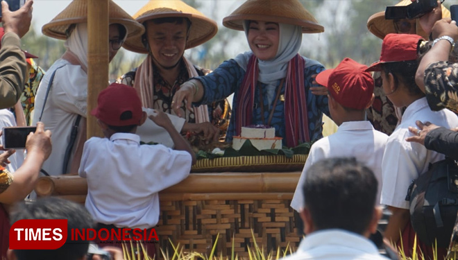 BATAN saat panen perdana varietas Rojolele Srinuk dan Rojolele Srinar di Kawasan Agro Techno Park (ATP), Kabupaten Klaten, Jawa Tengah, Selasa (22/10/2019). (FOTO: Istimewa/TIMES Indonesia)