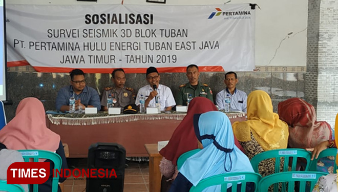 PT Pertamina Hulu Energi Tuban East Java (PHE TEJ), saat mensosialisasikan kegiatan Survai Seismik 3D di wilayah Kecamatan Parengan, Kabupaten Tuban, Rabu (30/10/2019). (Foto: Ahmad Istihar/TIMES Indonesia)