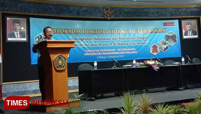Dekan Fakultas Pertanian Peternakan UMM Dr. Ir. David Hermawan, M.P., IPM saat memberikan sambutan. 