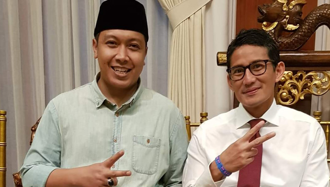 Ketua DPC Gerindra Kabupaten Malang, Chusni Mubarok saat bersama Sandiaga Uno. (Foto: Istimewa)