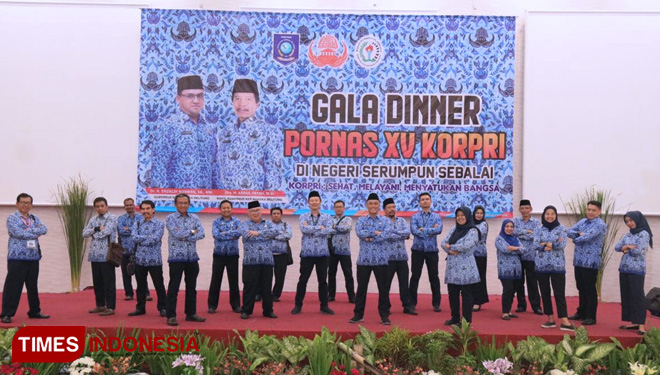 Gala Dinner Pornas Korpri XV di Gale-gale Ballrom, Pangkalpinang, Bangka Belitung. (FOTO: Korpri for TIMES Indonesia)