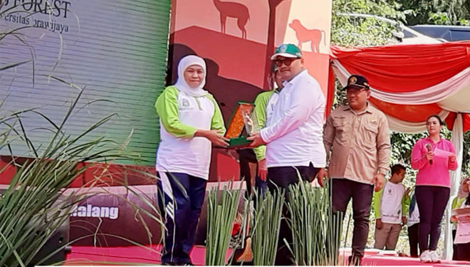 Wabup Probolinggo, Timbul Prihanjoko saat menerima penghargaan sebagai kepala daerah pembina Proklim terbaik nasional (foto: Humas Protokol)