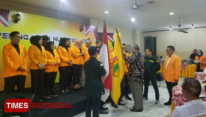 Ketua Umum PPK Kosgoro, Hayono Isman saat melantik pengurus baru Kosgoro cabang DKI Jakarta (Edi Junaidi Ds/TIMES Indonesia)