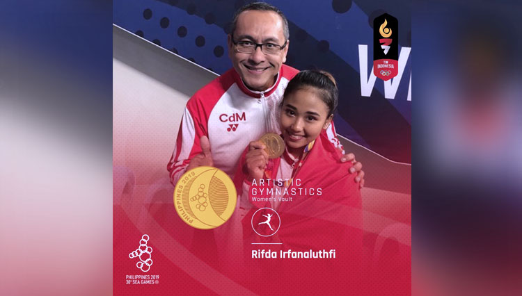 Pesenam Indonesia, Rifda Irfanaluthfi meraih medali emas Sea Games 2019. (Foto: @TimINAofficial)