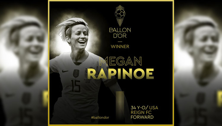 Megan Rapinoe memenangi trofi Ballon d'Or Feminin 2019. (Foto: FranceFootball)