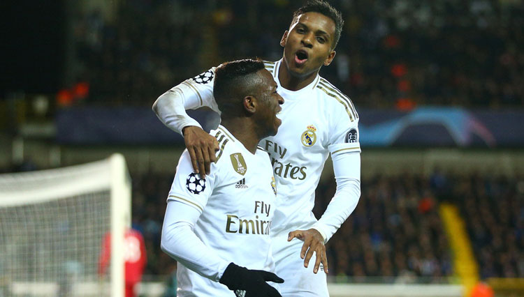 Duet Rodrygo dan Vinicius Junior mencetak gol kemenangan Real Madrid di Liga Champions kontra Club Brugge, Kamis (12/12/2019). (Foto: UEFA)