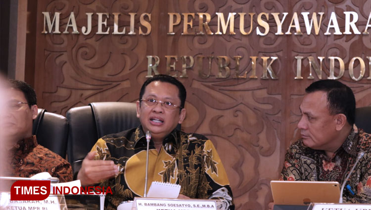 Ketua MPR RI Bambang Soesatyo saat menerima kunjungan Para Pimpinan Komisioner KPK (FOTO: Mukhlisin for TIMES Indonesia)