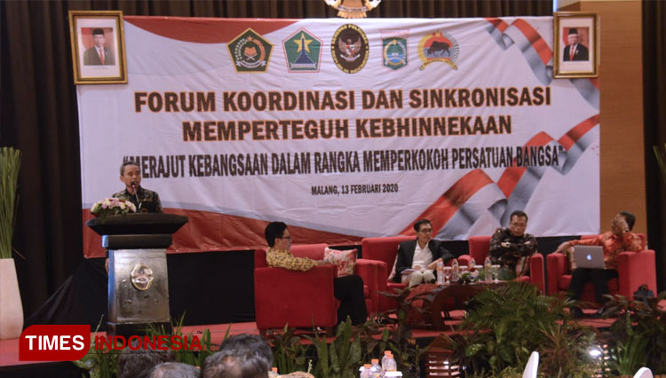 Diskusi forum koordinasi memperteguh kebhinekaan oleh Kemenko Polhukam RI di Kota Malang. (FOTO: Adhitya Hendra/TIMES Indonesia)