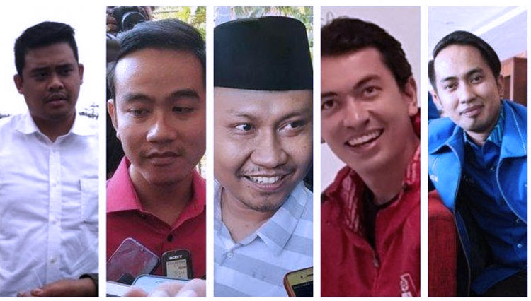 Dari kiri ke kanan, Bobby Nasution di Medan, Gibran Rakabuming Raka di Solo, Eko Wahyudi di Tuban, dan Rian Ernest (jalur independen) di Batam, Abdul Hafur Ma'sud (Paser Penajam Utara).