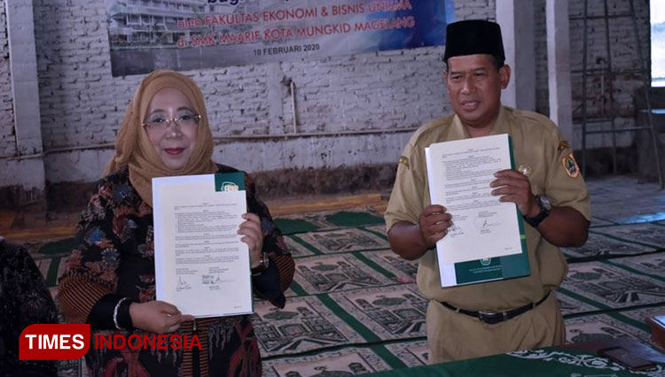 Foto bersama setelah penandatanganan MoU dengan SMK Maarif NU Mungkid Magelang. (FOTO: AJP TIMES Indonesia)