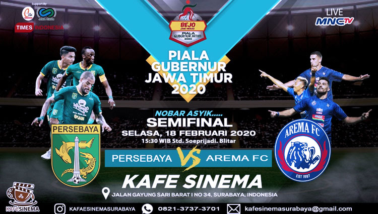 Nobar pertandingan Piala Gubernur Jatim 2020 antara Persebaya vs Arema di Kafe Sinema, Surabaya. (foto: Istimewa)