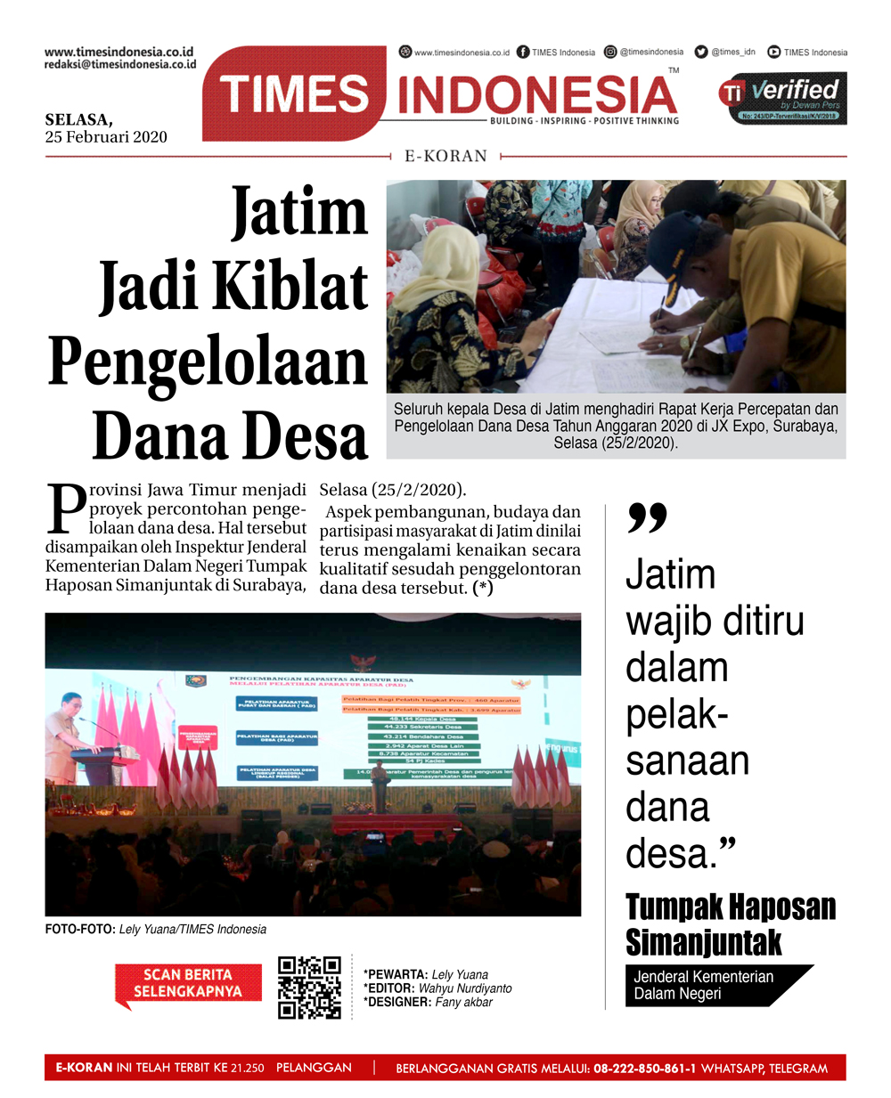 Jawa Timur Jadi Proyek Percontohan Pengelolaan Dana Desa Times Indonesia
