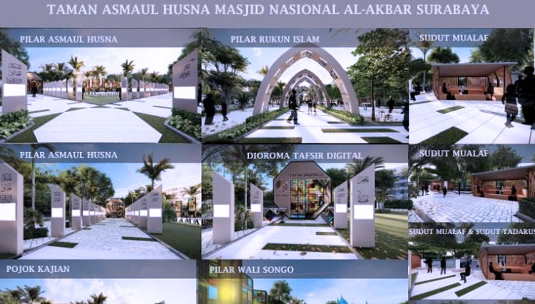 Gambaran Taman Asmaul Husna Masjid Nasional Al Akbar Surabaya. (Foto: Istimewa)