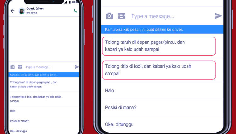 GoFood menambah dua opsi teks pesan cepat untuk memudahkan pelanggan dan driver menerapkan social distancing ketika memesan GoFood. (FOTO: Gojek)